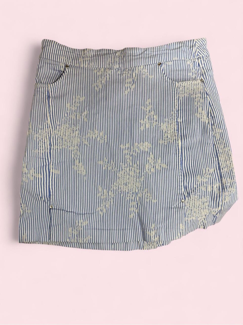 Tribal Sport Blue & White Striped Floral Pull-On Skort (Size 10)